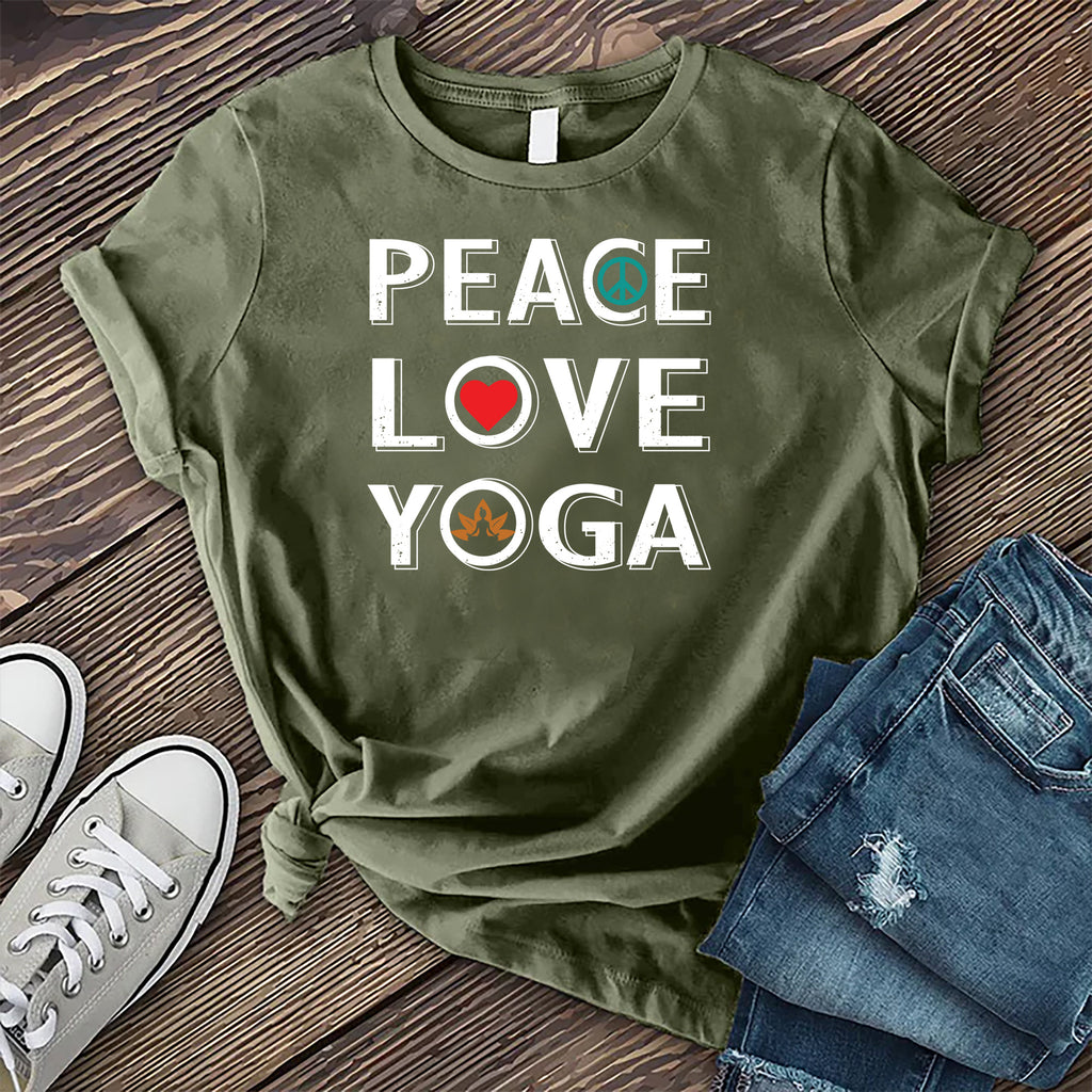 Peace Love Yoga T-Shirt T-Shirt tshirts.com Military Green S 