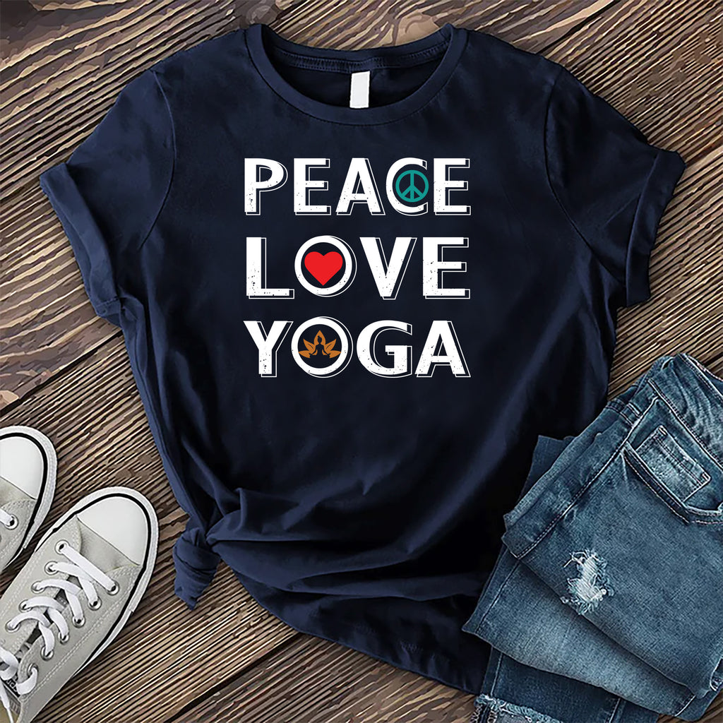Peace Love Yoga T-Shirt T-Shirt tshirts.com Navy S 