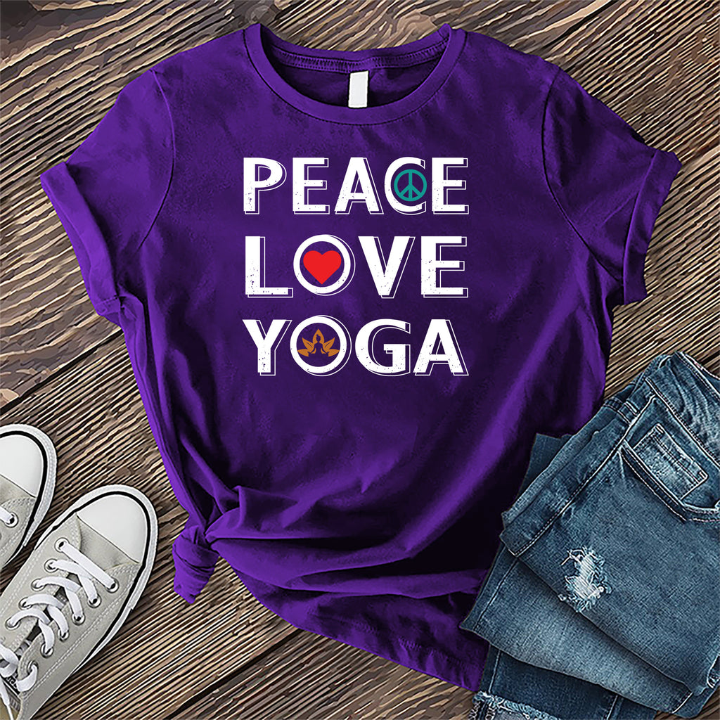 Peace Love Yoga T-Shirt T-Shirt tshirts.com Team Purple S 