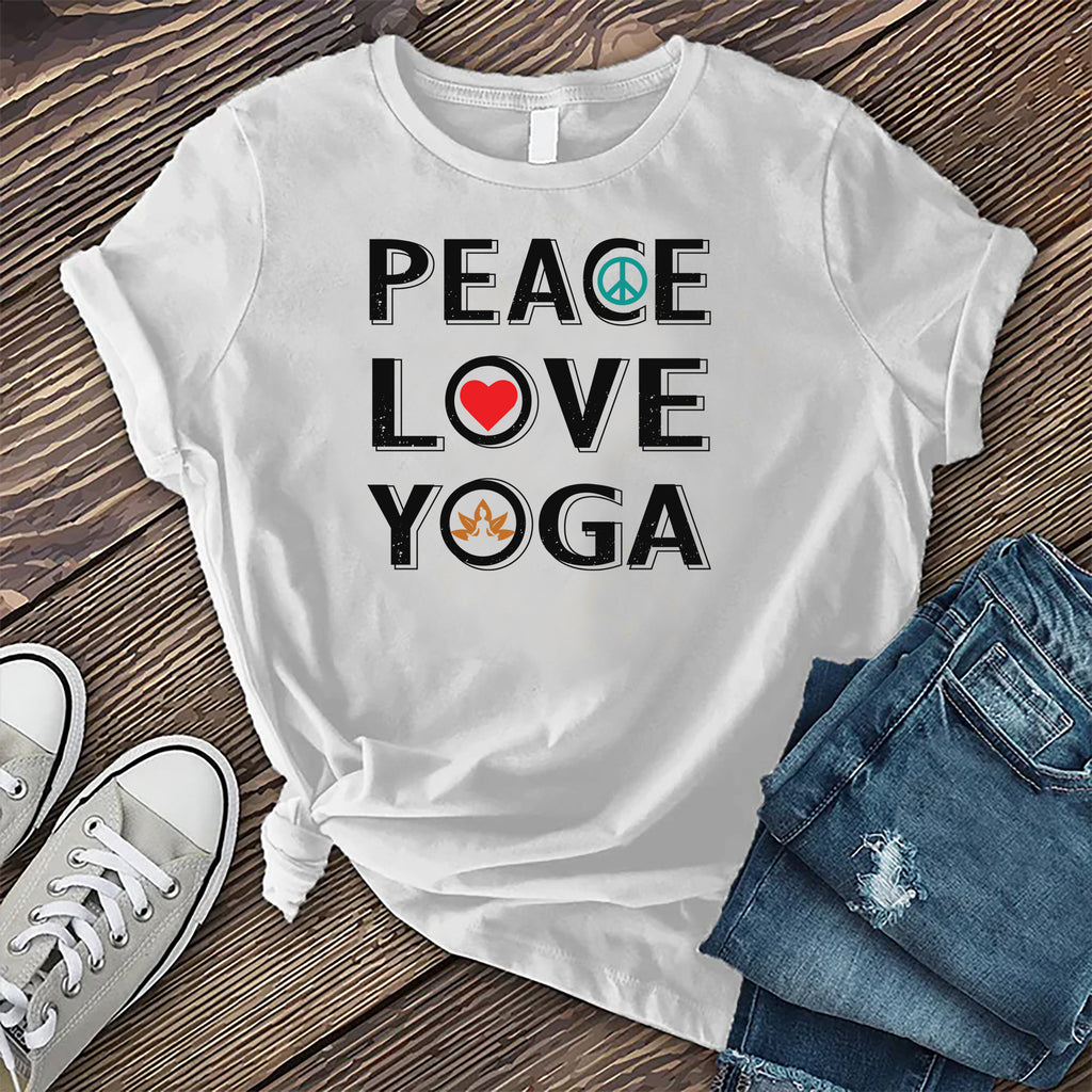 Peace Love Yoga T-Shirt T-Shirt tshirts.com White S 