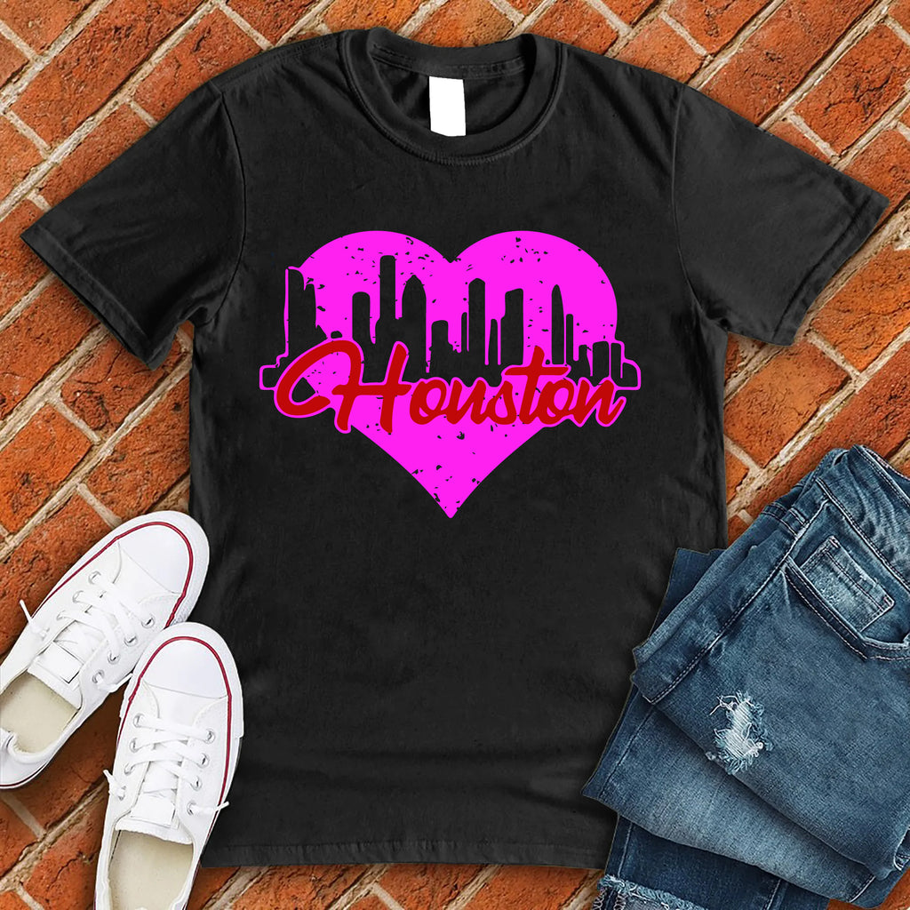Houston Skyline Heart T-Shirt T-Shirt tshirts.com Black S 