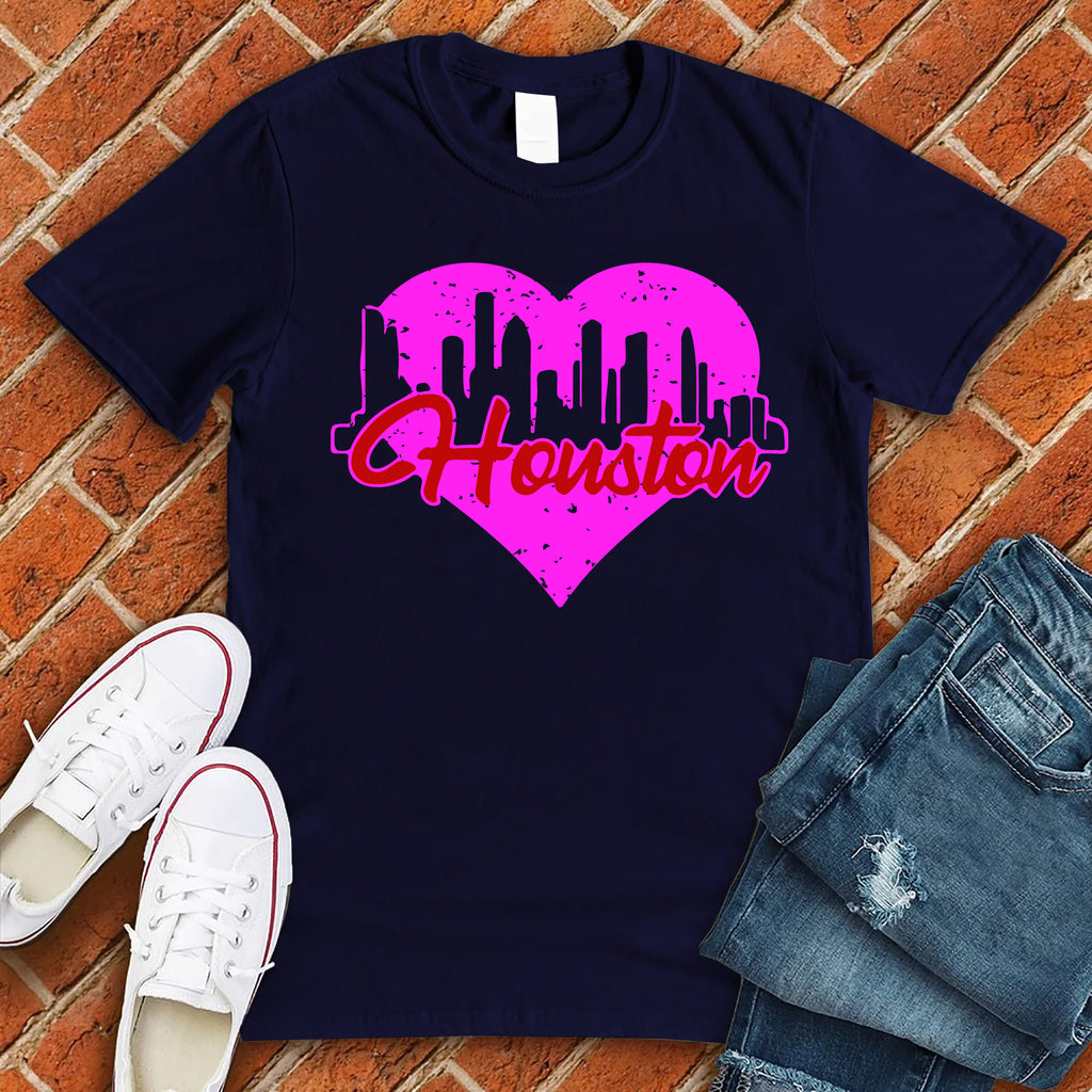 Houston Skyline Heart T-Shirt T-Shirt tshirts.com Navy S 