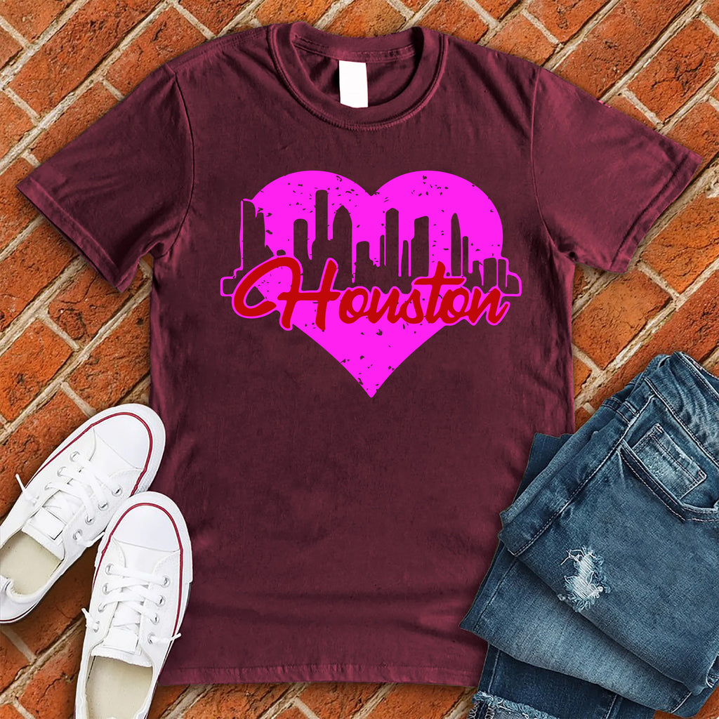 Houston Skyline Heart T-Shirt T-Shirt tshirts.com Maroon S 