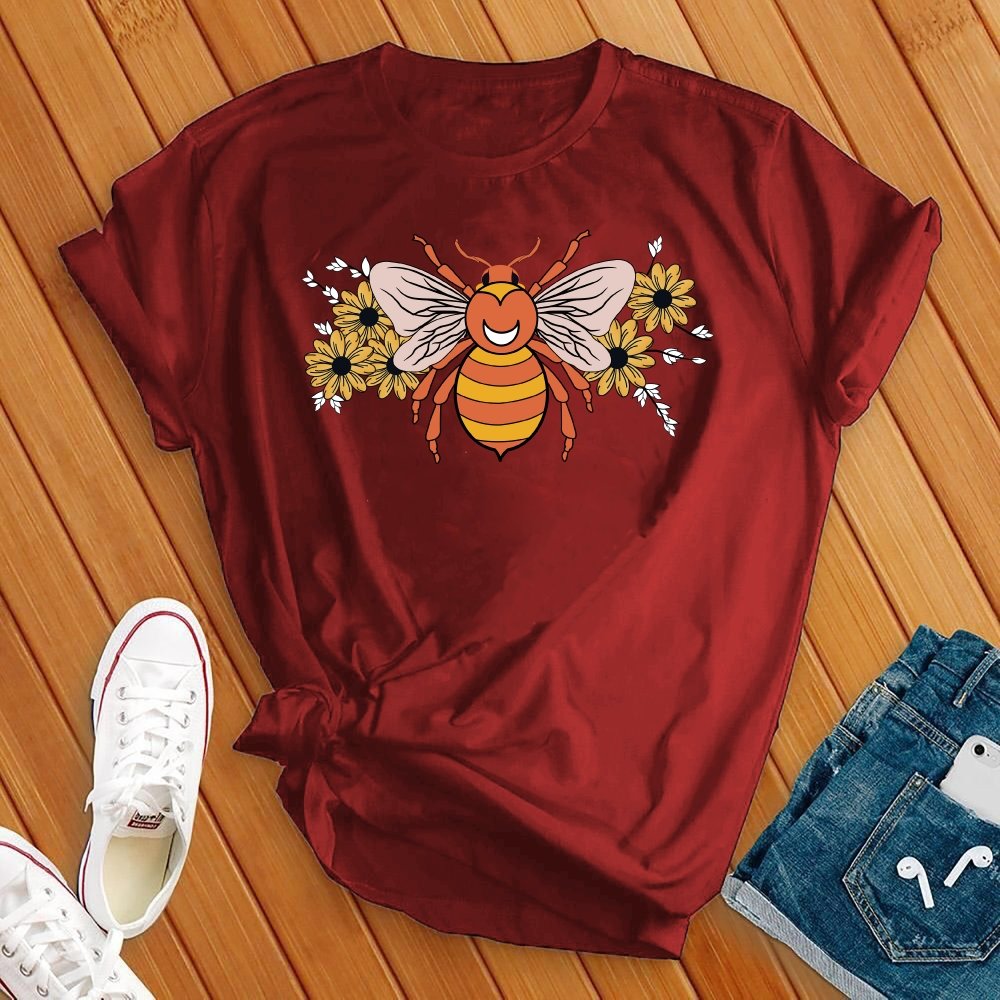 Floral Bumble Bee T-Shirt T-Shirt Tshirts.com Red S 