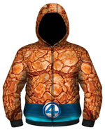 Marvel Comics Fantastic Four The Thing Sublimated Costume Adult Zip Up Hooded Fleece Image
