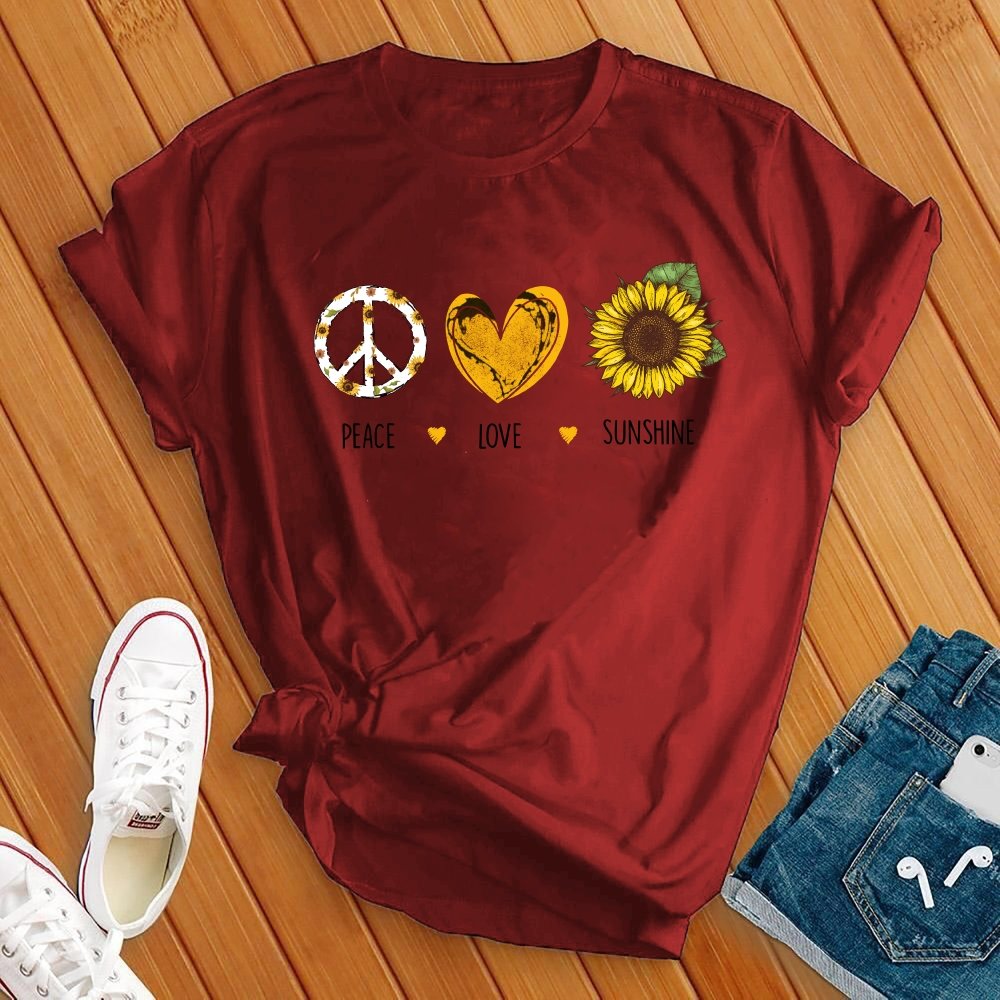 Peace Love Sunshine T-Shirt T-Shirt Tshirts.com Red S 