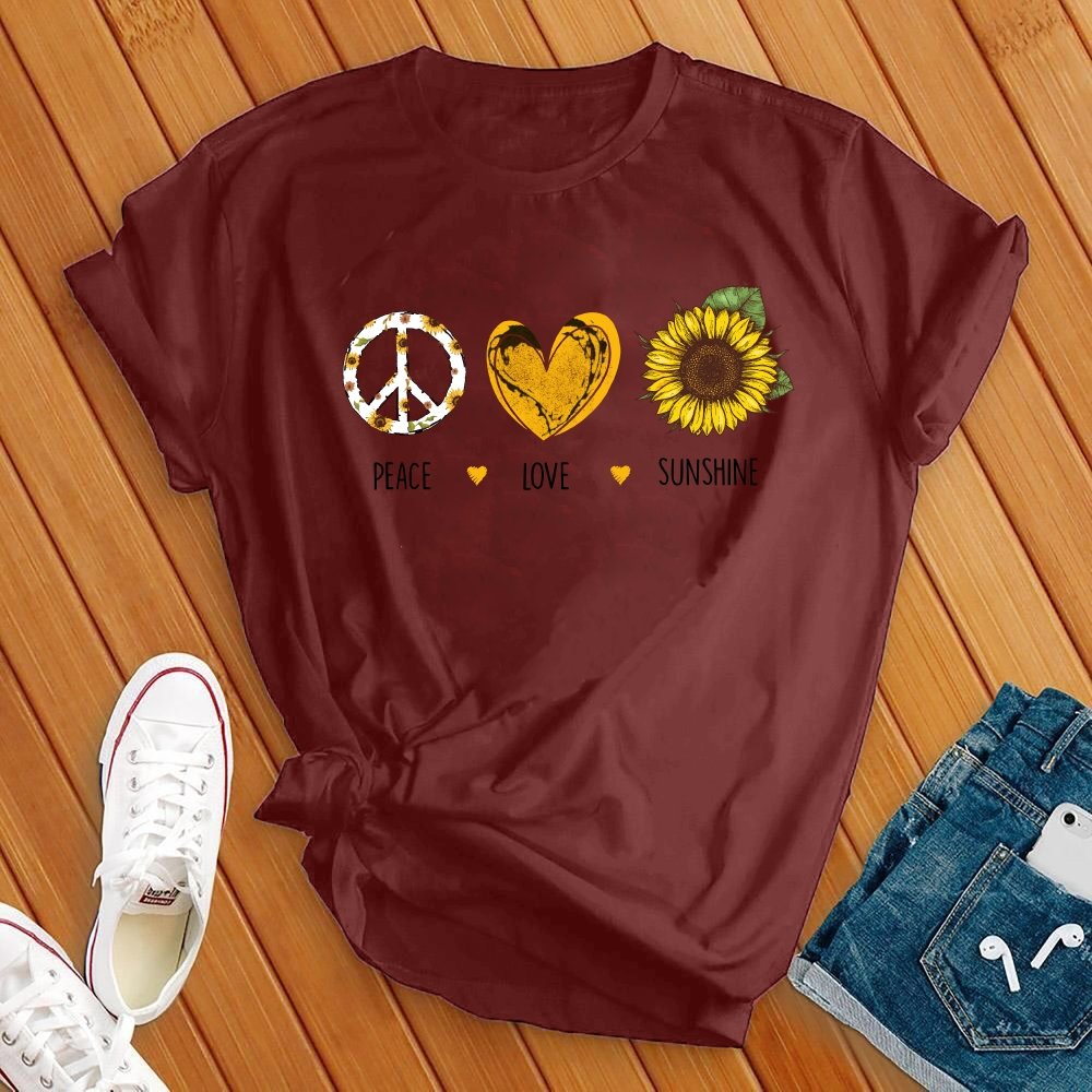 Peace Love Sunshine T-Shirt T-Shirt Tshirts.com Maroon S 