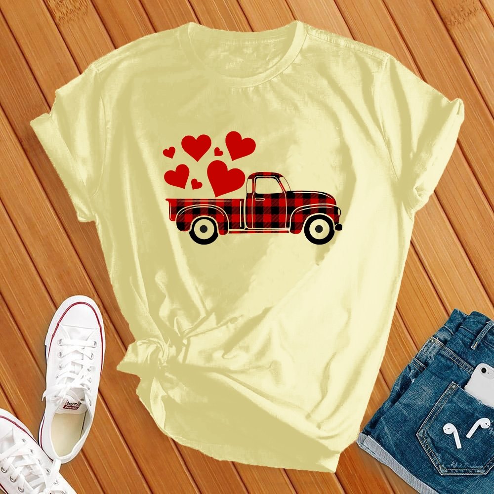 Plaid Love Truck  T-Shirt T-Shirt Tshirts.com Heather French Vanilla S 