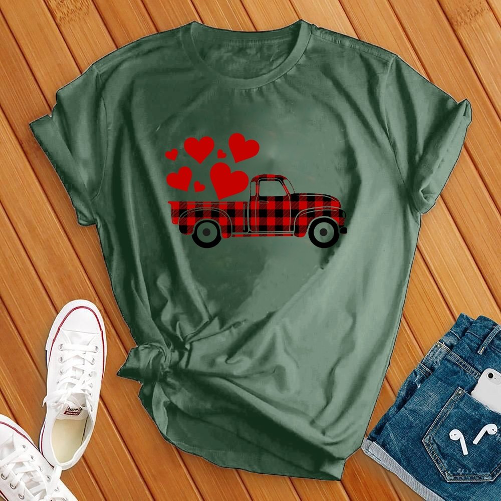 Plaid Love Truck  T-Shirt T-Shirt Tshirts.com Military Green S 