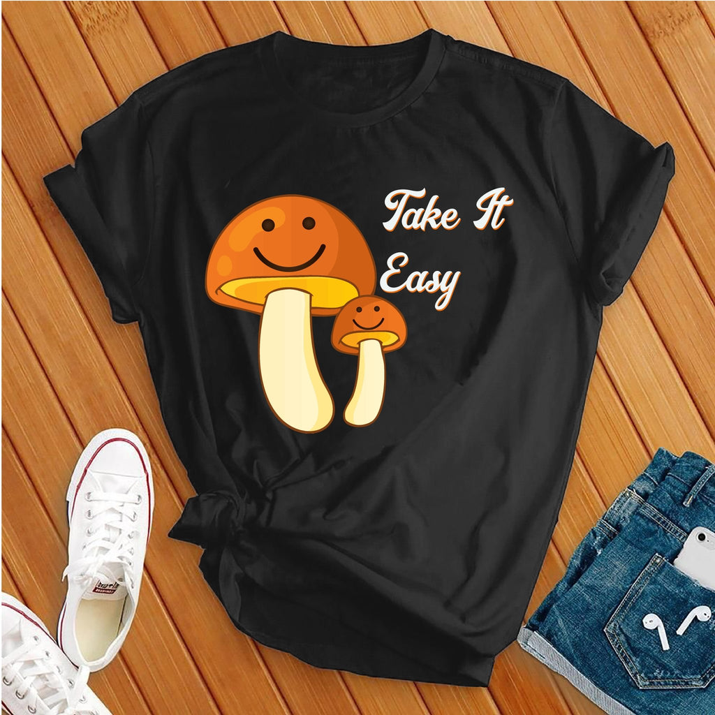 Take It Easy Retro Mushroom T-Shirt T-Shirt tshirts.com Black S 