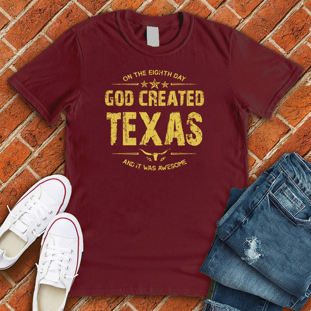 God Created Texas T-Shirt T-Shirt Tshirts.com Heather Cardinal S 