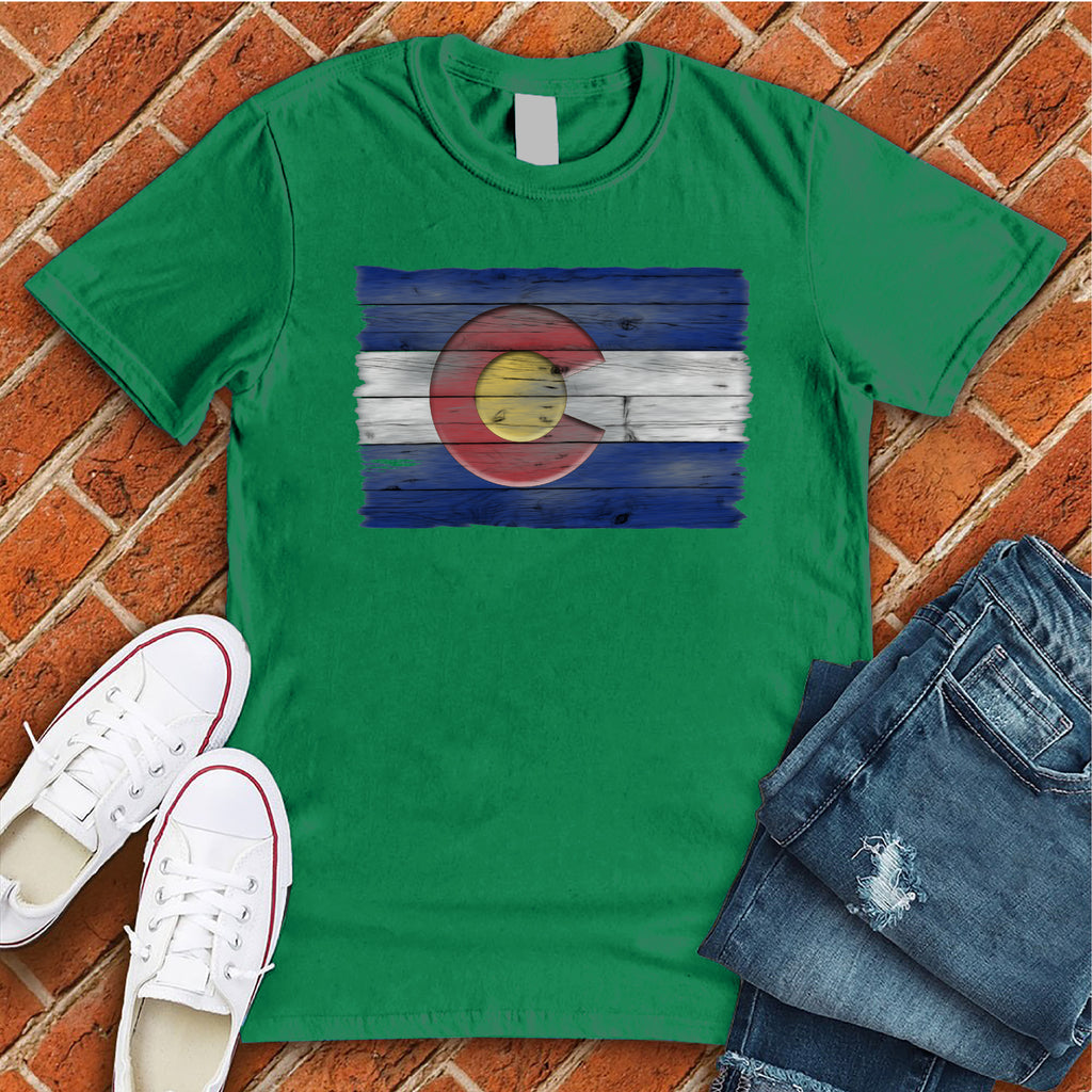 Wooden Colorado Flag T-Shirt T-Shirt tshirts.com Heather Kelly S 