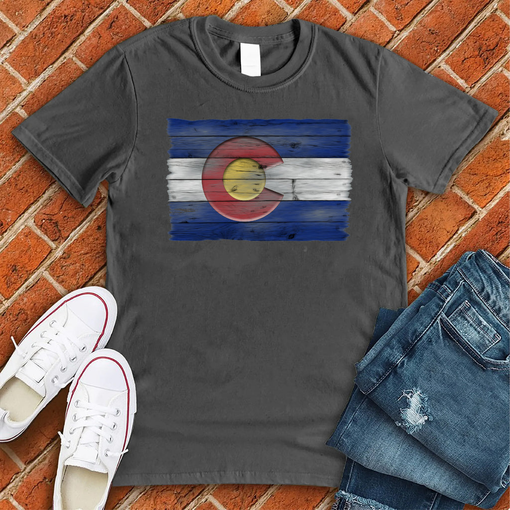 Wooden Colorado Flag T-Shirt T-Shirt tshirts.com Asphalt S 