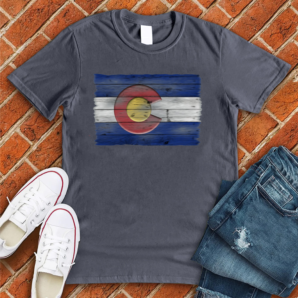 Wooden Colorado Flag T-Shirt T-Shirt tshirts.com Heather Navy S 