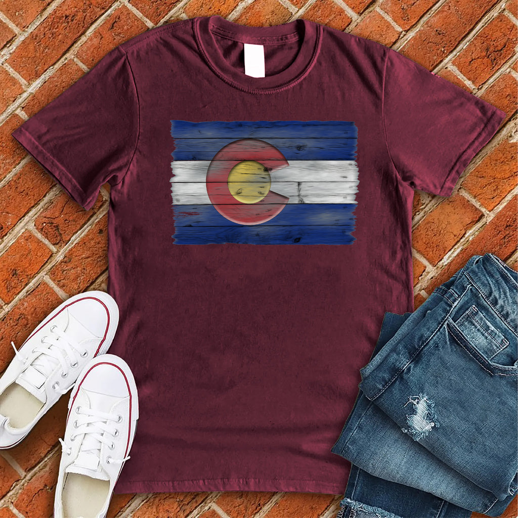 Wooden Colorado Flag T-Shirt T-Shirt tshirts.com Maroon S 