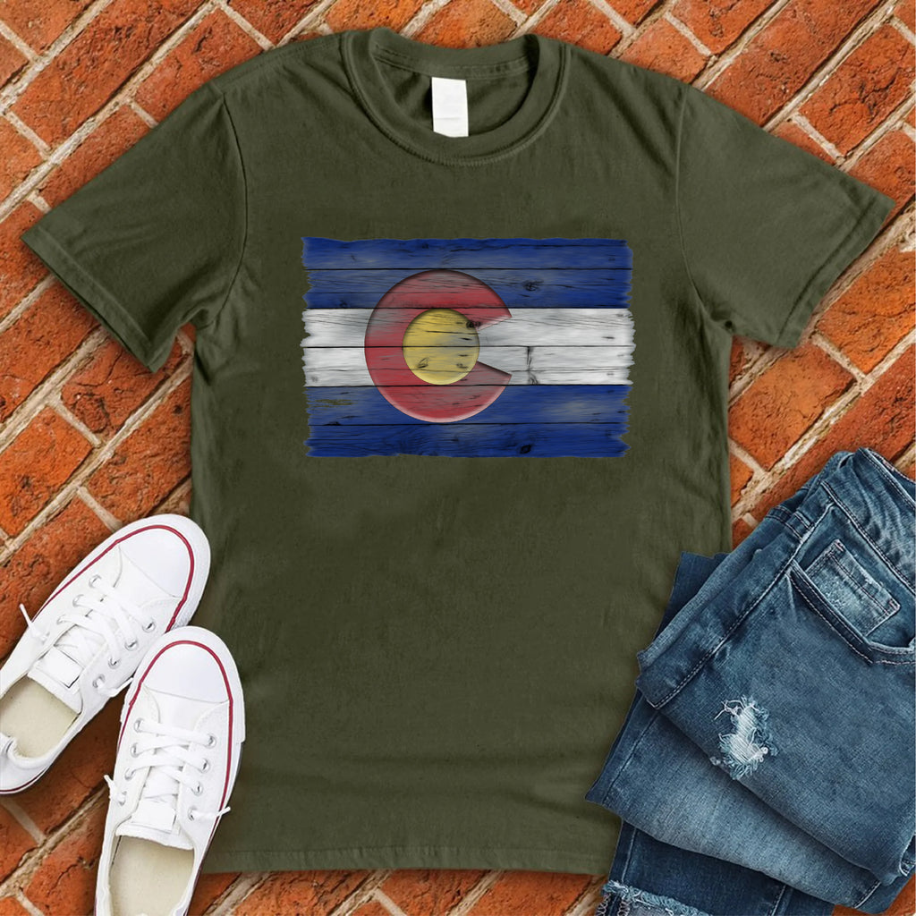 Wooden Colorado Flag T-Shirt T-Shirt tshirts.com Military Green S 