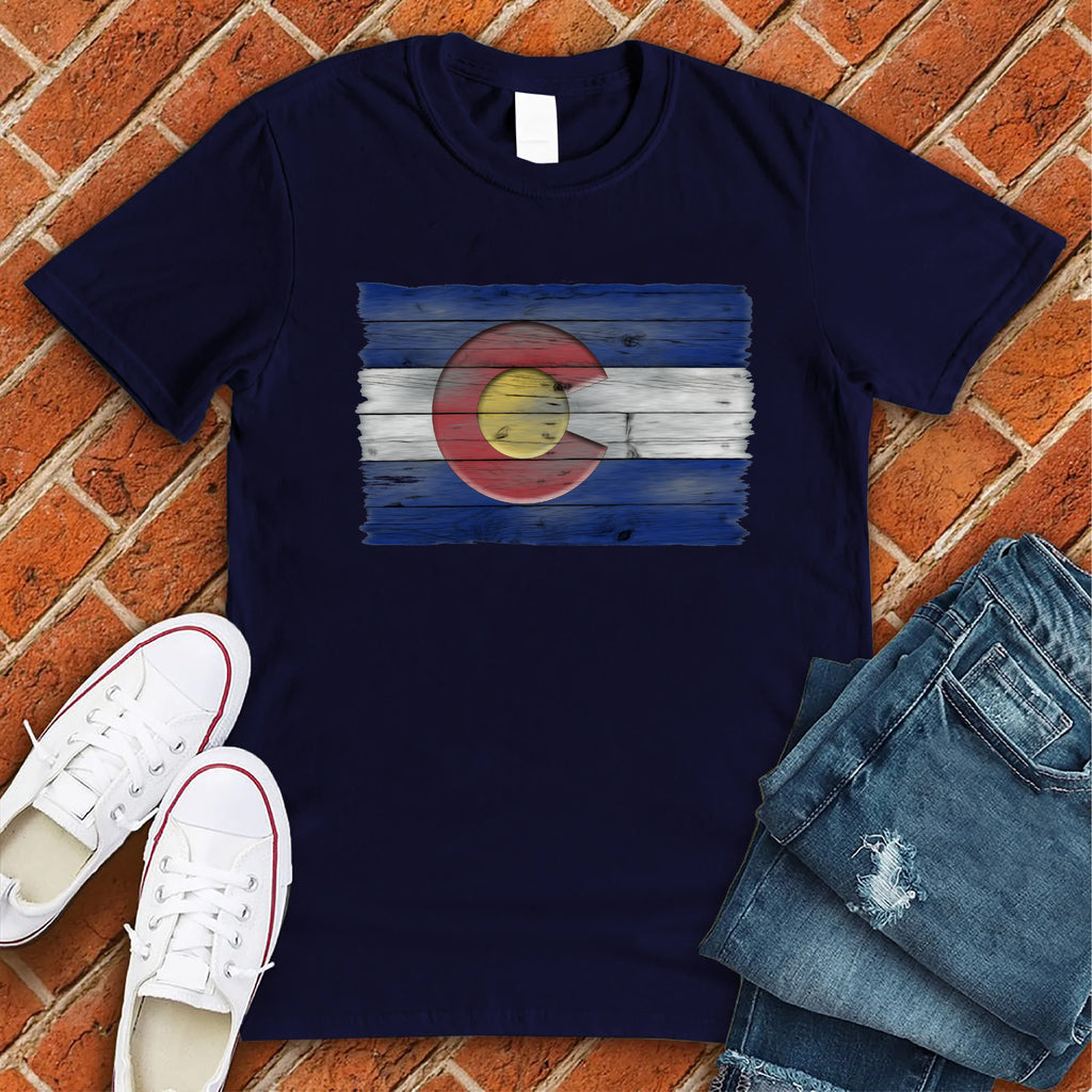 Wooden Colorado Flag T-Shirt T-Shirt tshirts.com Navy S 