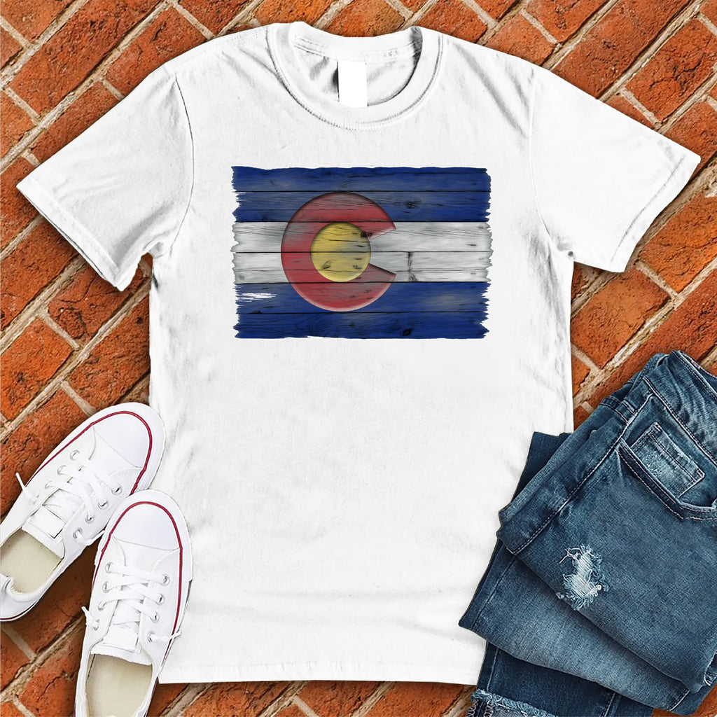 Wooden Colorado Flag T-Shirt T-Shirt tshirts.com White S 
