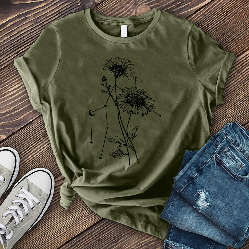 Gemini Constellation and Daisy T-Shirt T-Shirt Tshirts.com Military Green S 
