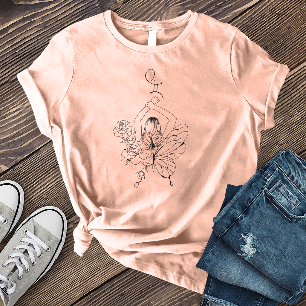 Gemini Butterfly Girl T-Shirt T-Shirt Tshirts.com Heather Prism Peach S 