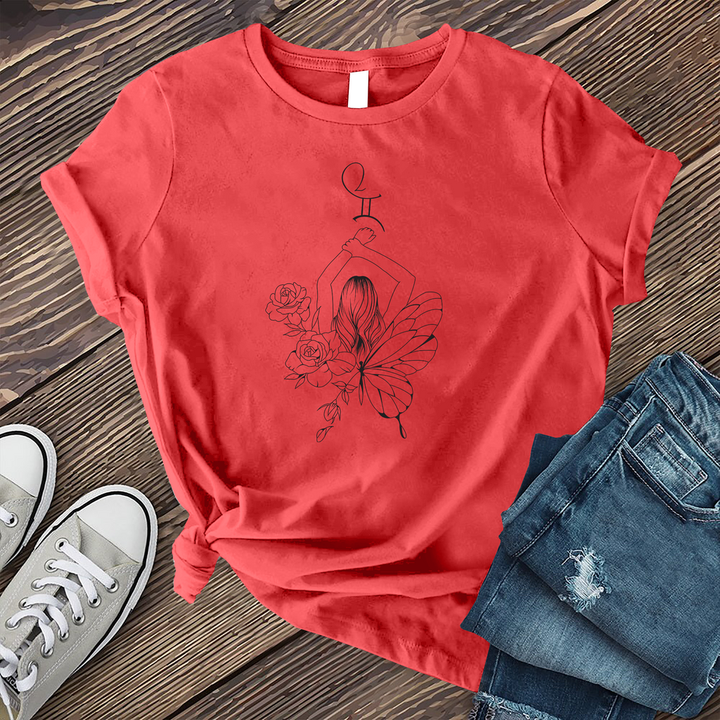 Gemini Butterfly Girl T-Shirt T-Shirt Tshirts.com Heather Red S 