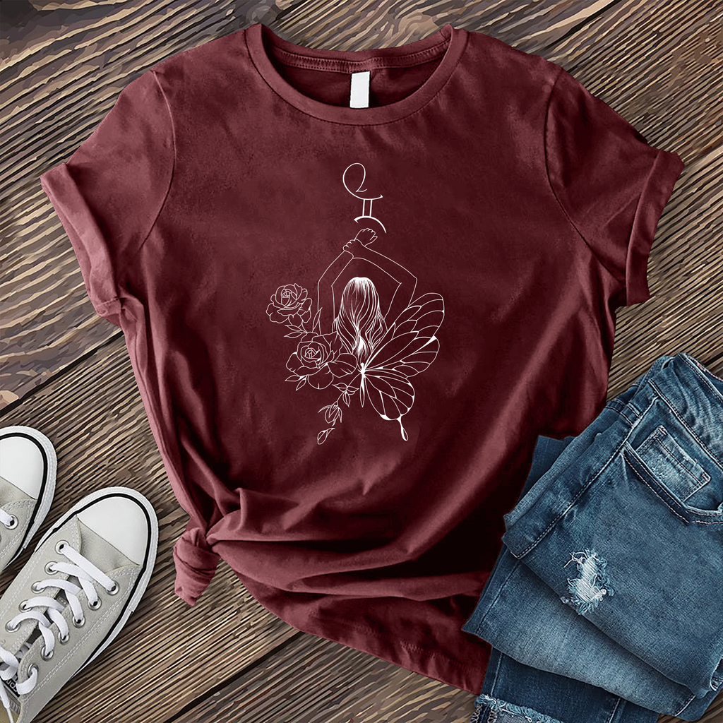 Gemini Butterfly Girl T-Shirt T-Shirt Tshirts.com Maroon S 