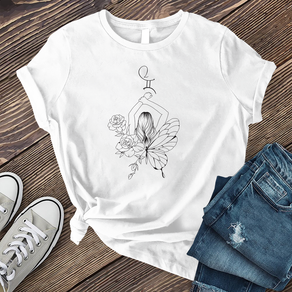 Gemini Butterfly Girl T-Shirt T-Shirt Tshirts.com White S 
