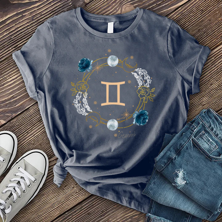 Gemini Symbol Floral Circle T-Shirt T-Shirt Tshirts.com Heather Navy S 
