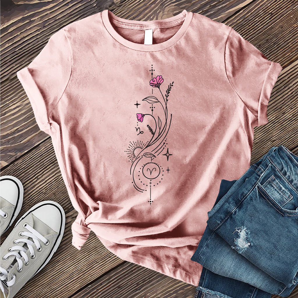 Aries Pink Flowers T-Shirt T-Shirt tshirts.com Soft Pink S 