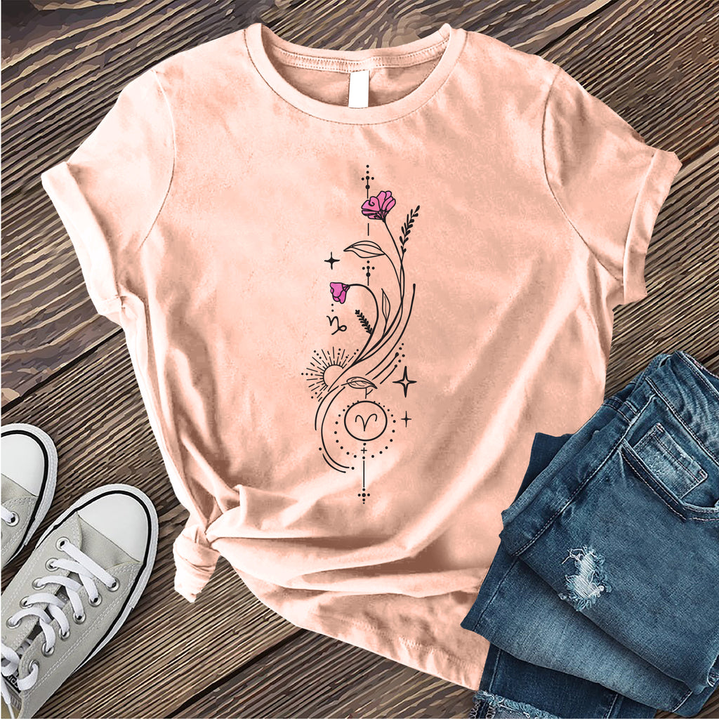 Aries Pink Flowers T-Shirt T-Shirt tshirts.com Heather Prism Peach S 