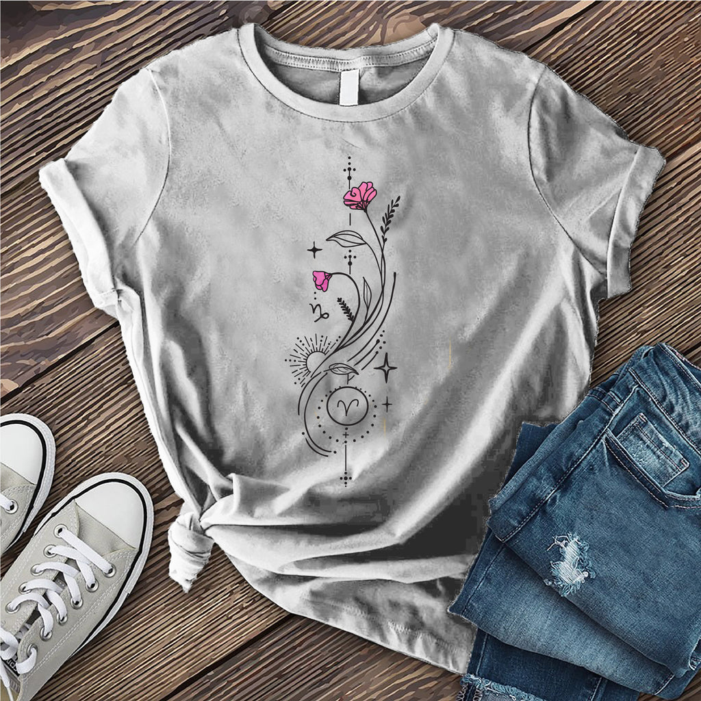 Aries Pink Flowers T-Shirt T-Shirt tshirts.com Solid Athletic Grey S 
