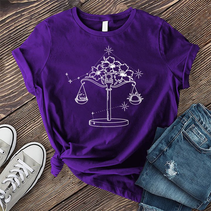 Libra Floral Scales T-Shirt T-Shirt Tshirts.com Team Purple S 
