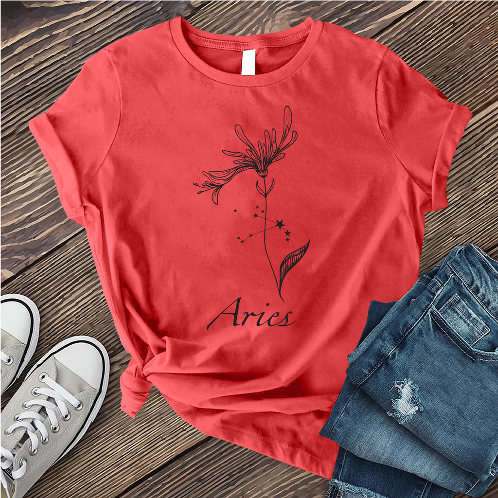 Aries Flower T-Shirt T-Shirt tshirts.com Heather Red S 