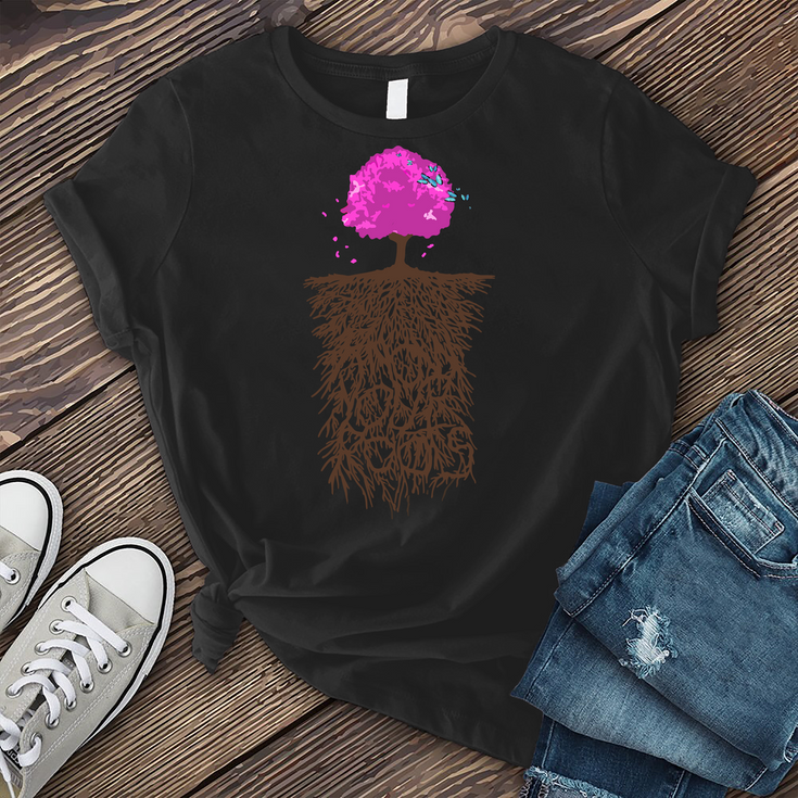 Cherry Blossom Butterfly Tree T-Shirt Image