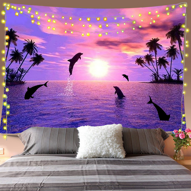 Dolphin Sunset Tapestry Image