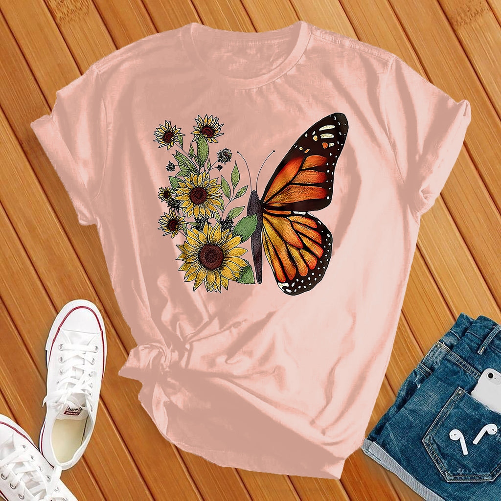 Monarch Sunflower T-Shirt T-Shirt tshirts.com Heather Prism Peach S 