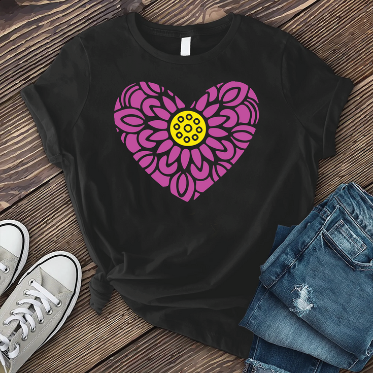 Mandala Neon Heart Flower T-Shirt Image