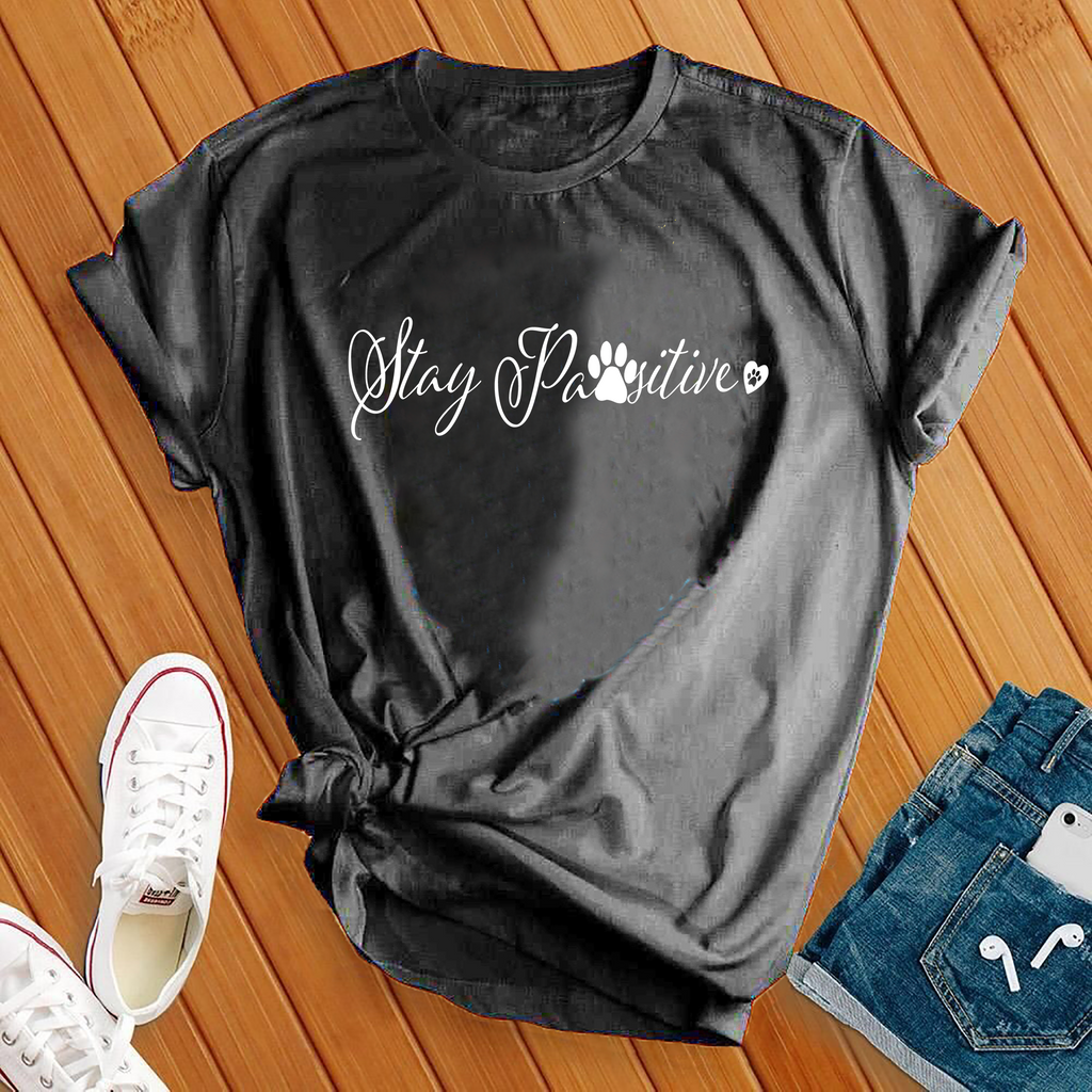 Stay Pawsitive T-Shirt T-Shirt tshirts.com Dark Grey Heather L 