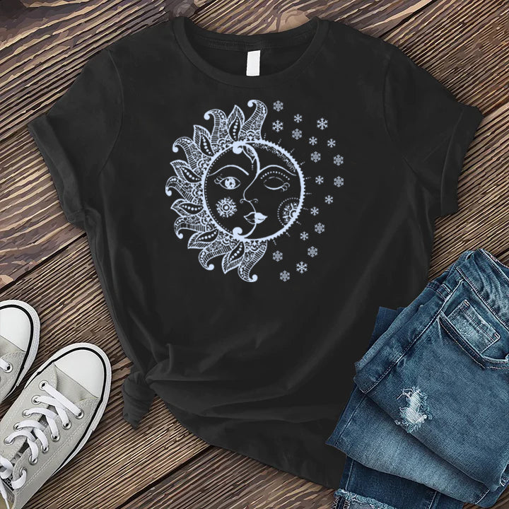Sun & Moon Snowflakes T-shirt T-Shirt tshirts.com Black S 