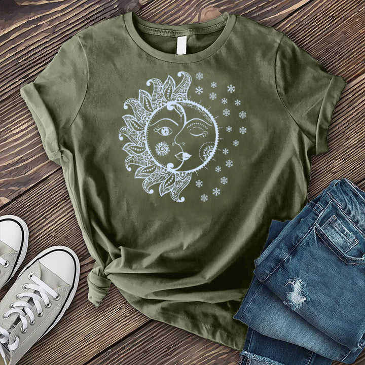 Sun & Moon Snowflakes T-shirt T-Shirt tshirts.com Military Green S 