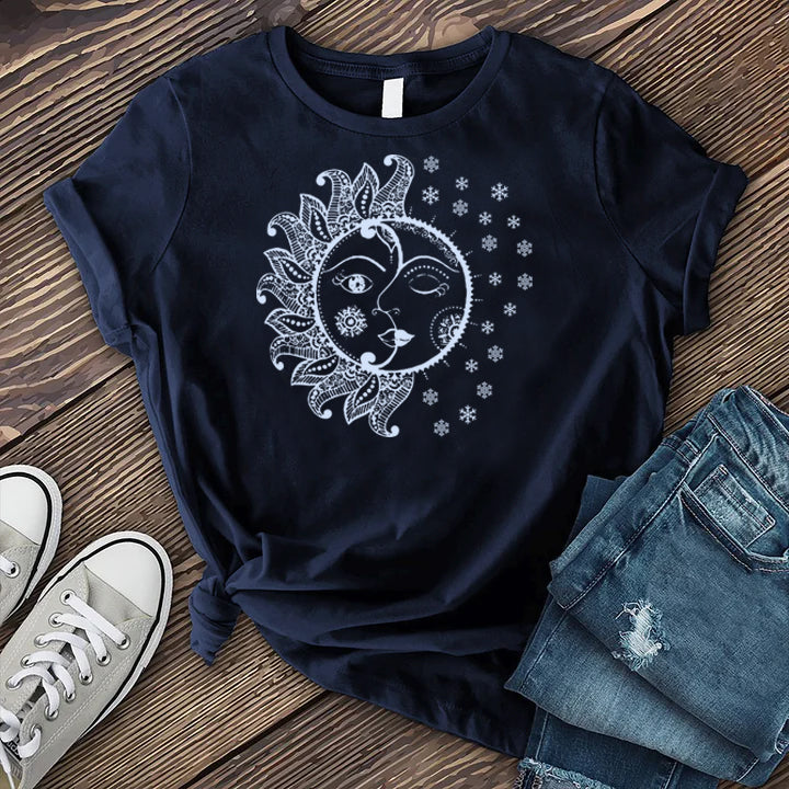 Sun & Moon Snowflakes T-shirt T-Shirt tshirts.com Navy S 