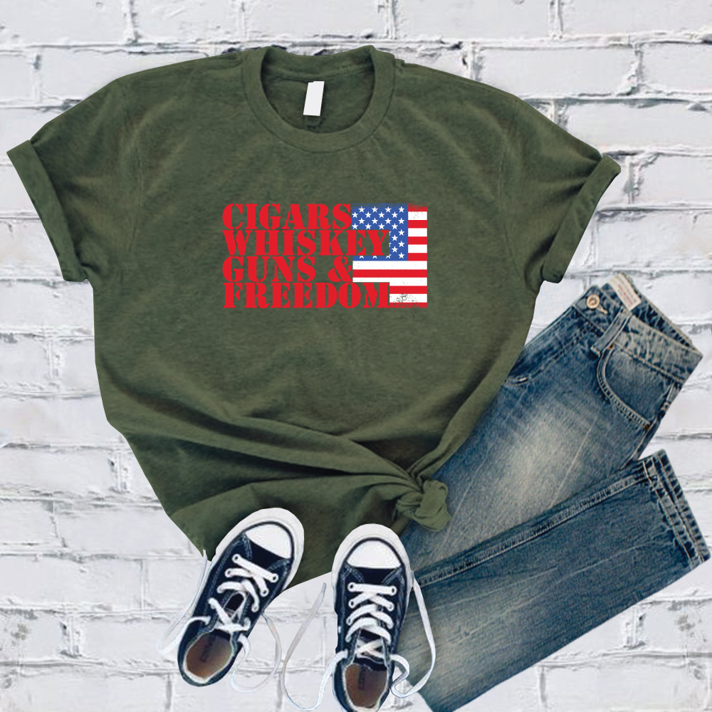 Cigars, Whiskey, Guns & Freedom T-Shirt T-Shirt tshirts.com Military Green S 