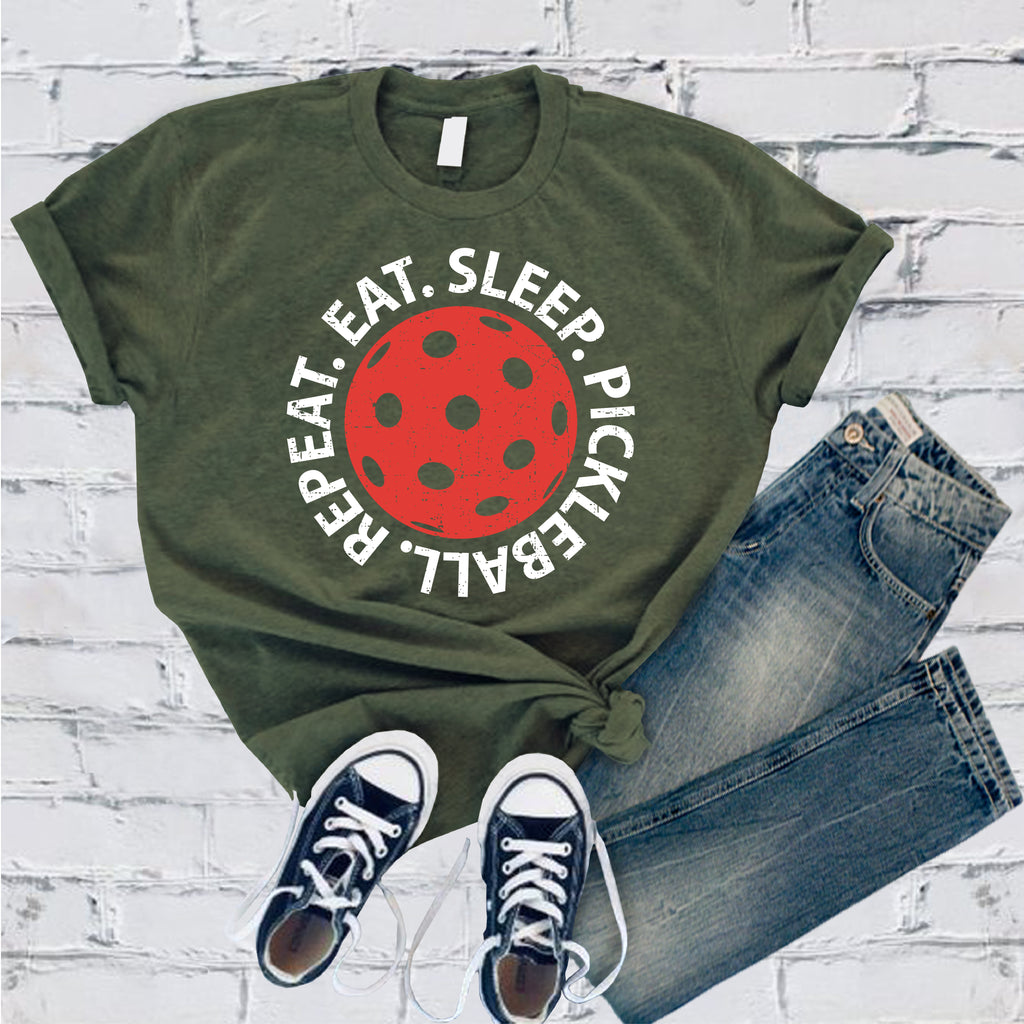 Eat Sleep Pickleball Repeat T-Shirt T-Shirt tshirts.com Military Green S 