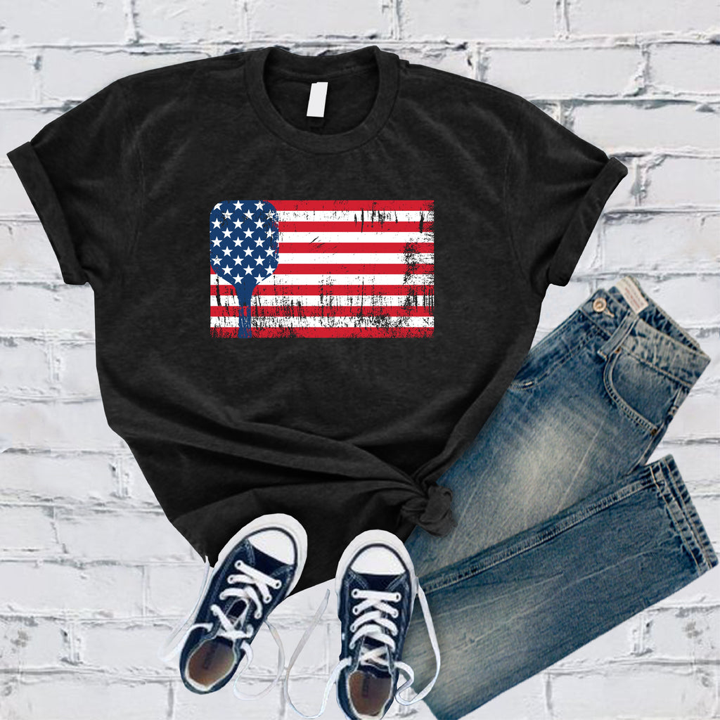 Pickleball American Flag T-Shirt T-Shirt tshirts.com Black S 
