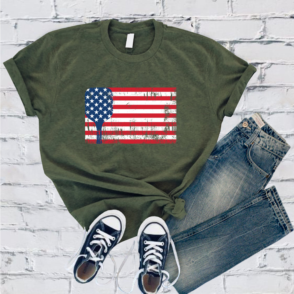 Pickleball American Flag T-Shirt T-Shirt tshirts.com Military Green S 