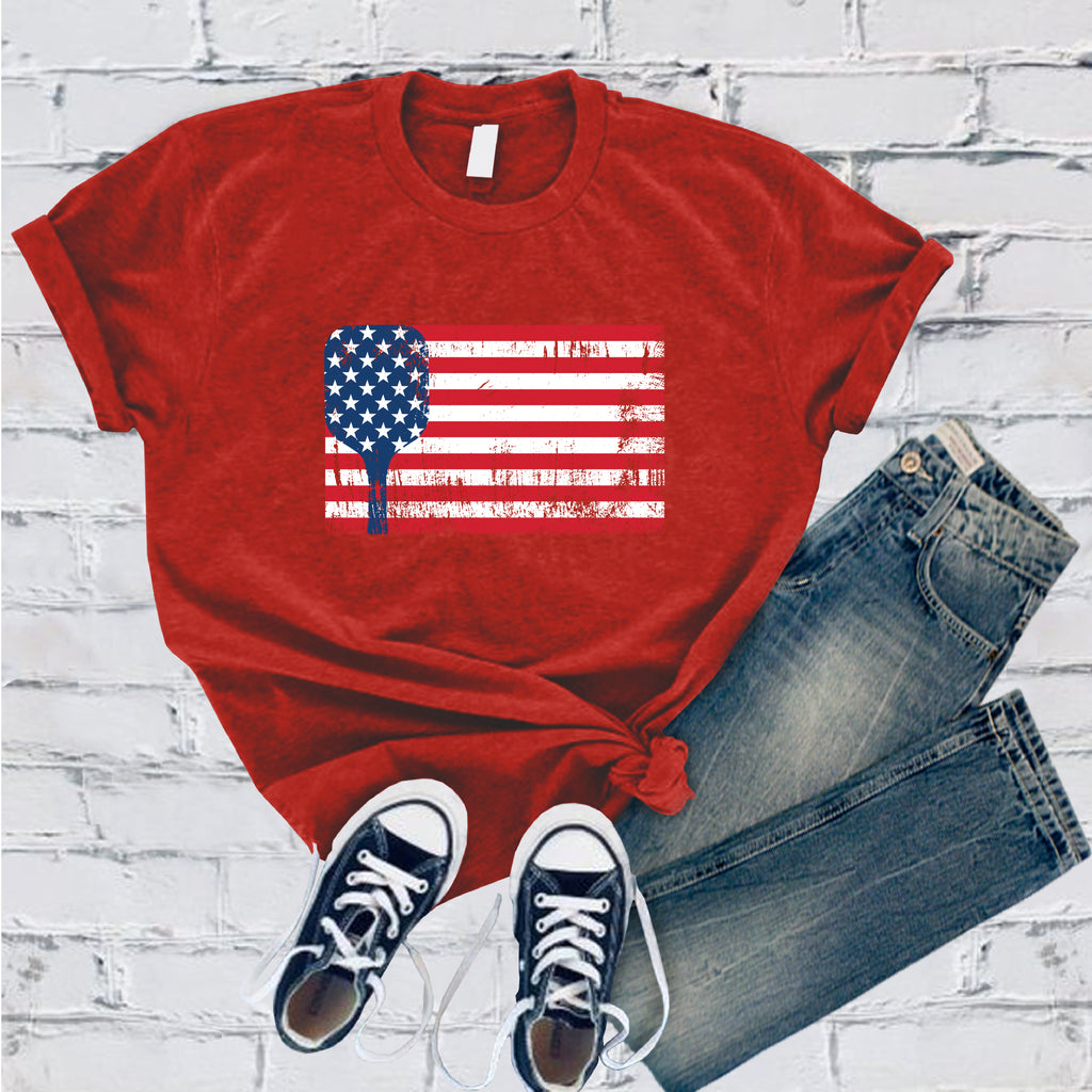 Pickleball American Flag T-Shirt T-Shirt tshirts.com Red S 