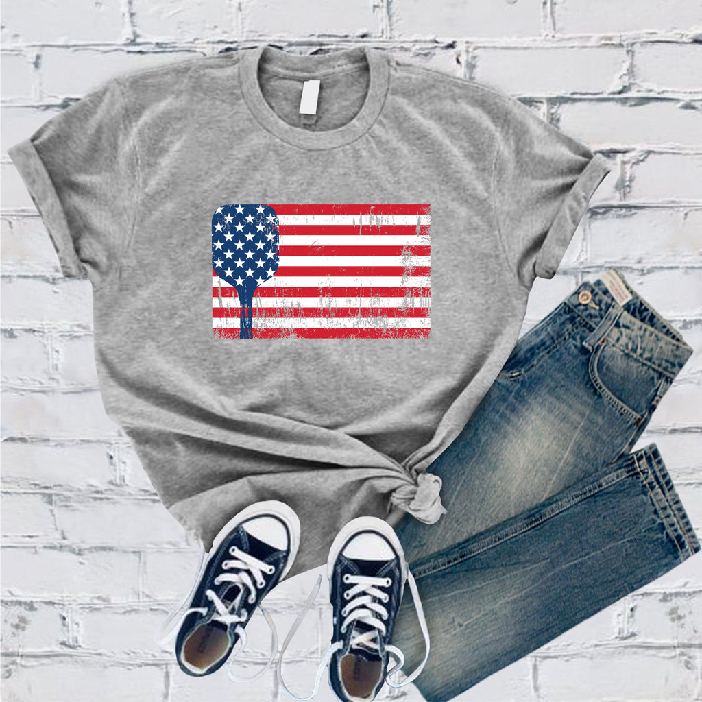 Pickleball American Flag T-Shirt T-Shirt tshirts.com Athletic Heather S 