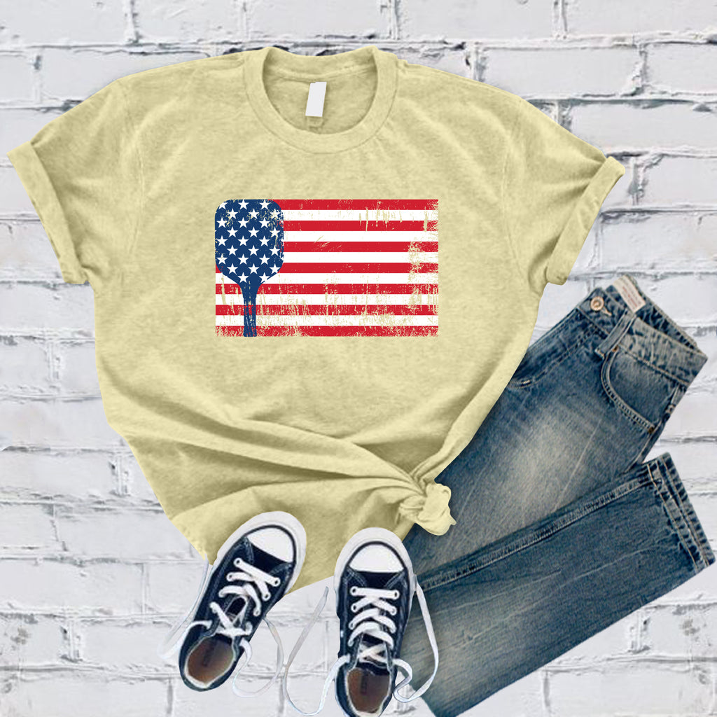 Pickleball American Flag T-Shirt T-Shirt tshirts.com Heather French Vanilla S 
