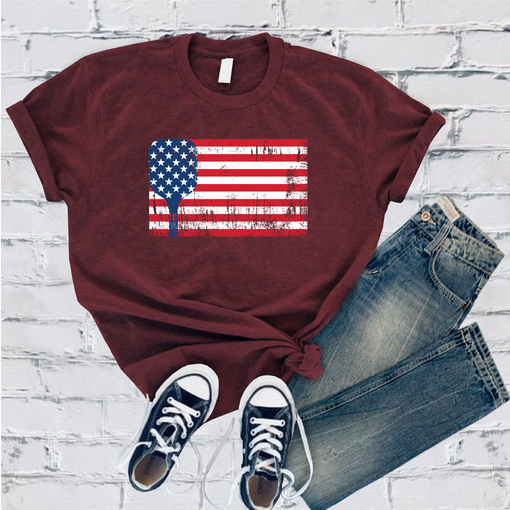 Pickleball American Flag T-Shirt T-Shirt tshirts.com Maroon S 
