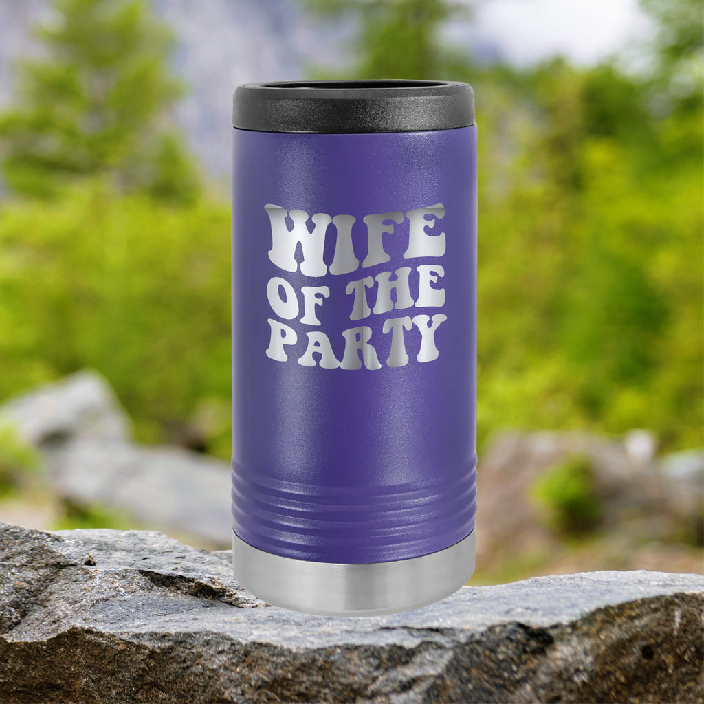 Wife Of The Party Slim Can Koozie Drinkware Tshirts.com Purple  